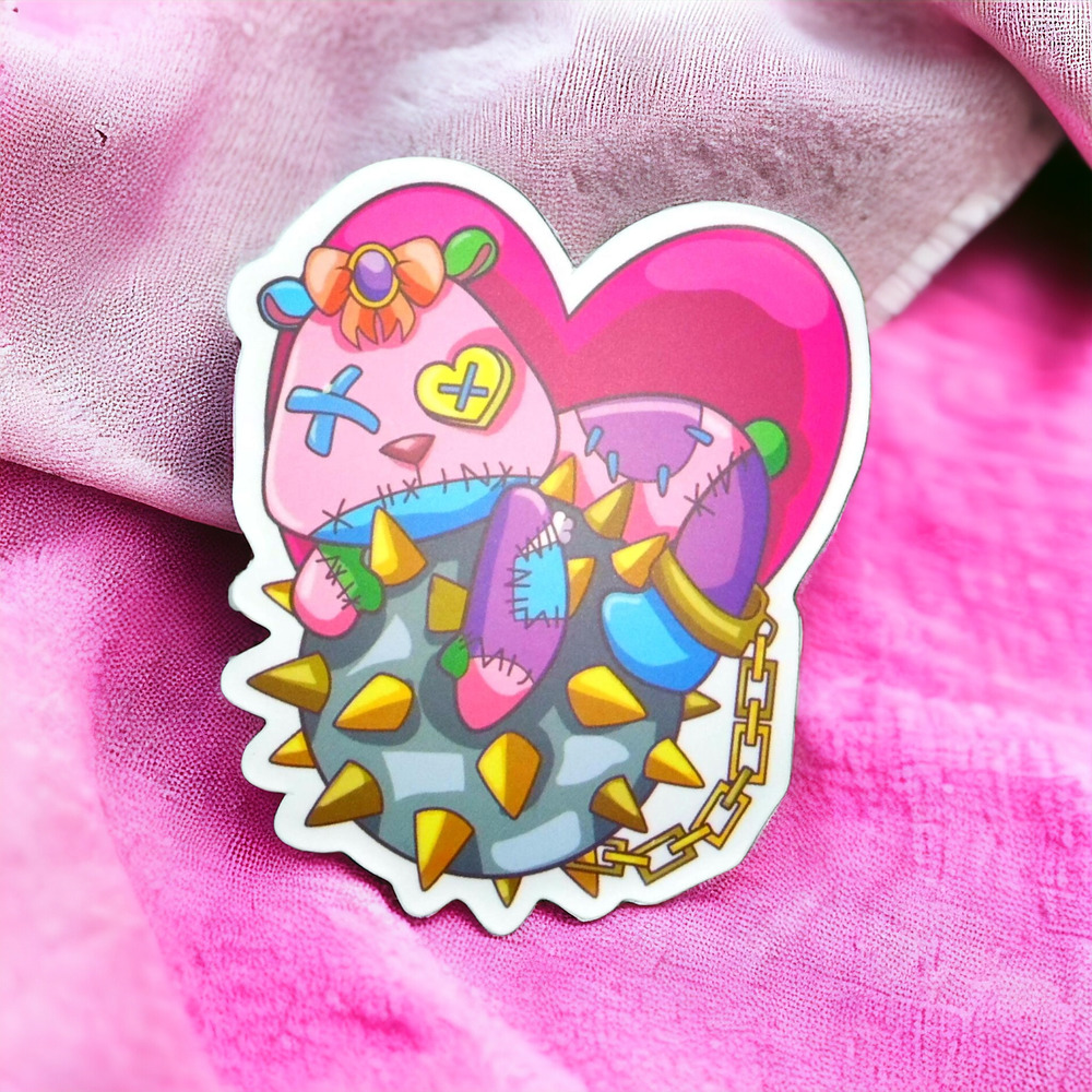 Patchwork Teddy Bear Spiky Sticker Spooky Pastel Goth Cute Creepy Punk Scary